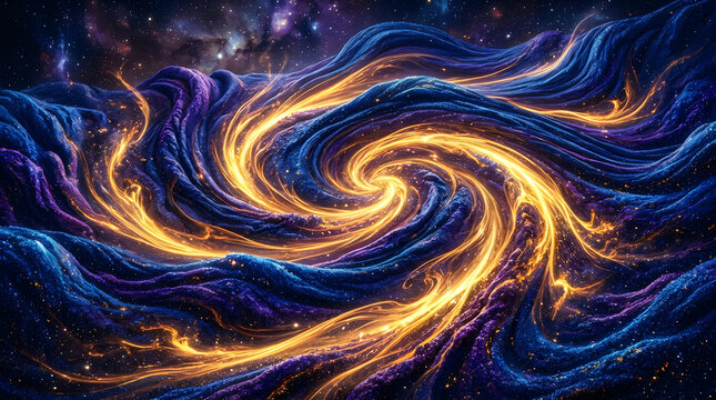 Mesmerizing Cosmic Vortex Dynamic Swirl of Celestial Blue and Fiery Gold Energy
