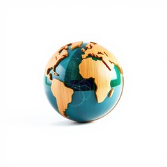 Obraz premium Wooden continents atop blue sphere. Minimalist design, global representation, clean aesthetic. Simple, elegant world model.