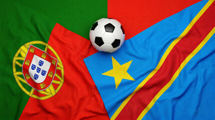 Fototapeta premium Hyper-Realistic 3D Render of Portugal and Congo Soccer Partnership Flags