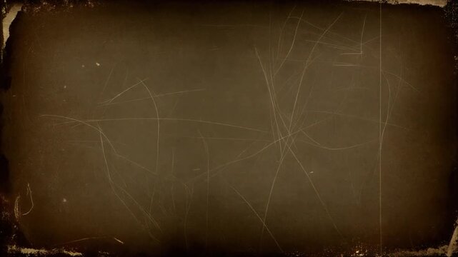 A dynamic abstract background animation combining a vintage sepia film frame with heavy scratches, grunge borders, glowing electric light streaks, and colorful digital glitch scanlines