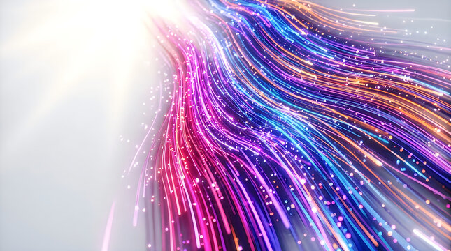 Abstract Digital Background with Glowing Neon Light Streaks Representing High Speed Data Flow