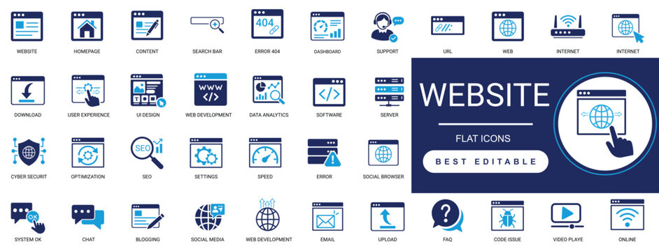 Website and Web Development Solid icon Set Browser Interface Coding Programming Editable Vector Illustration Web UI UX Design
