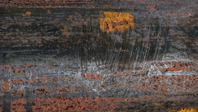 Industrial aged metal texture with deep rust corrosion and distinct scratched patterns creating a rugged weathered background effect for design projects