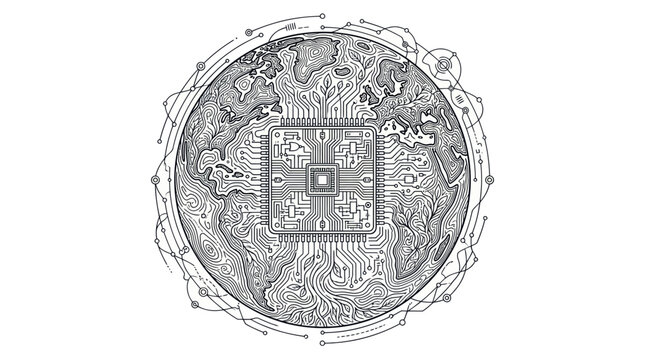 Digital Earth Circuit Board Vector Illustration