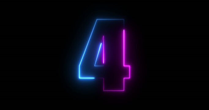 Neon number four, the best digital symbol, Alphabet made from Neon Light. Neon light pink and blue. Motion graphics of neon number 4 concept