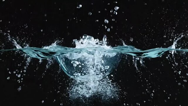A clear liquid splash creates a crown shape on black background