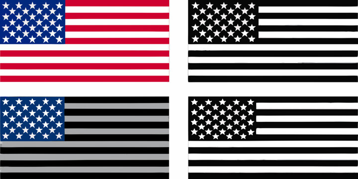 American Flags In Flat Vector Style Featuring Red White Black And Gray Color Schemes
