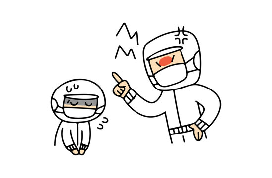 怒鳴って叱る上司と委縮してしまう工場作業員のイラスト