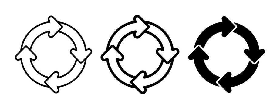Circular Arrows Icons, Refresh Symbols, Reload Loops. Set of 3 Vector Graphics for Process, Cycle, Repeat Concepts.