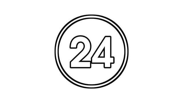 Number 24 animation motion graphics sign symbol in circle on white background video element