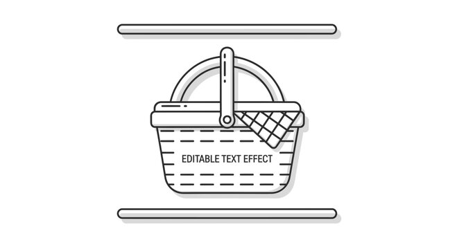 Picnic Basket with Editable Text Effect, Outline Icon, Vector Illustration