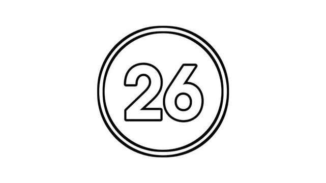 Number 26 animation motion graphics sign symbol in circle on white background video element