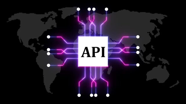 Glowing neon circuit board animation. Technology multicolor api circuit board. Computer motherboard icon and circuit lines icon. on a black background 4k animation video