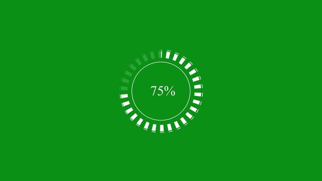 Loading Circle Progress Animation to 75 Percent on Green Screen Background, Circular Progress Indicator with Chroma Key