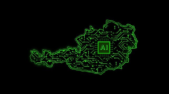 Austria Country Map Chipset Technology Opener, Suitable for Tech Events, Science Programs, News and Artificial Intelligence Presentations