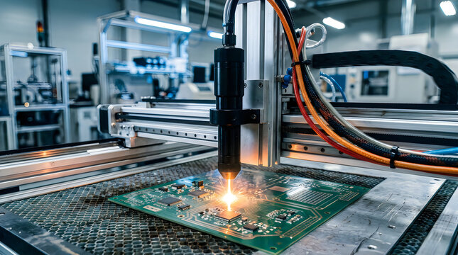 High Precision Industrial Laser Engraving Process on a Green Electronic Circuit Board