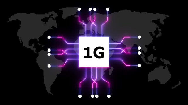 Glowing neon circuit board animation. Technology multicolor 1G circuit board. Computer motherboard icon and circuit lines icon. on a black background 4k animation video