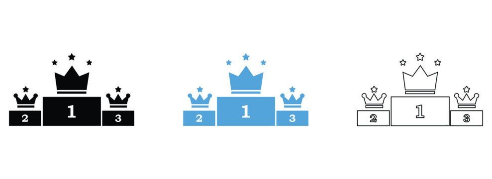 Ranking crown vector icon, ranking 1st 2nd 3rd position vector, silhouette and outline isolated on transparent background