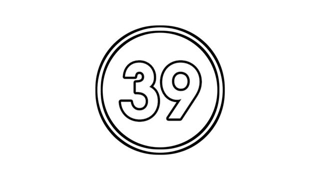 Number 39 animation motion graphics sign symbol in circle on white background video element