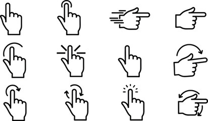 Fototapeta premium Hand cursor icons set pointing swiping selecting and rotating gestures