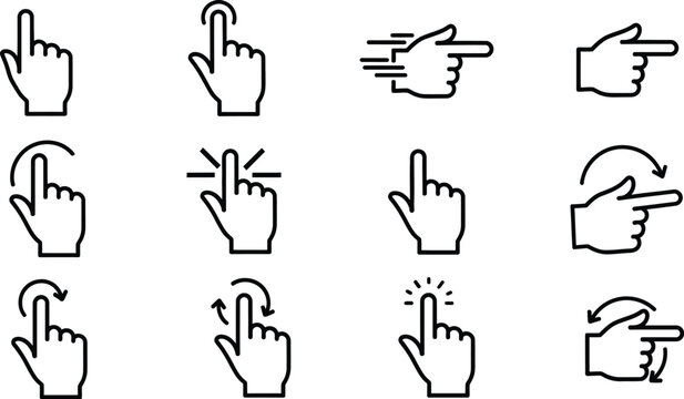 Hand cursor icons set pointing swiping selecting and rotating gestures