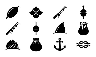Fishing Icons Set, Nautical Symbols Vector Collection, Angling Gear Graphics, Marine Equipment Icons © Vectinplus