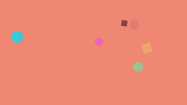Animated confetti falling gently on salmon pink background with black stripes