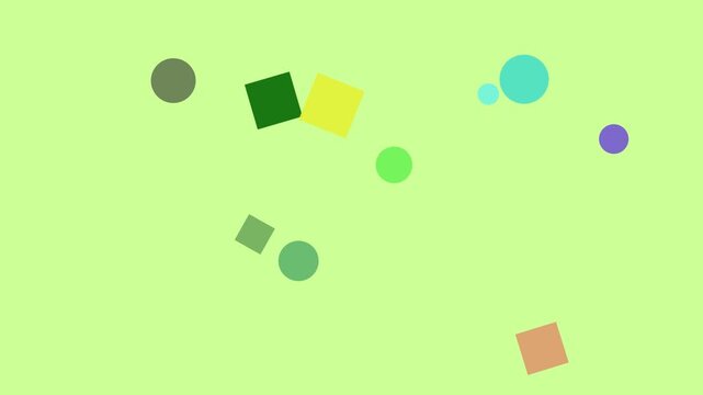 Animated geometric shapes floating gently in a soft green background with subtle lighting shifts