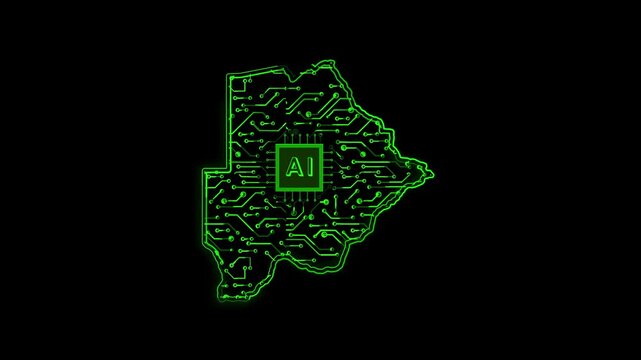 botswana Country Map Chipset Technology Opener, Suitable for Tech Events, Science Programs, News and Artificial Intelligence Presentations