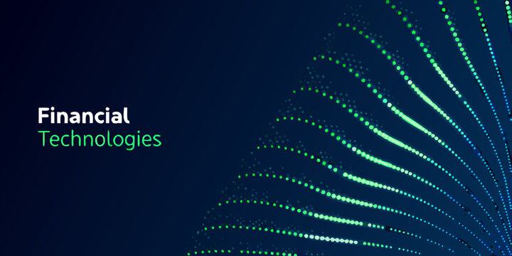Abstract dotted lines and gradients form a modern financial technologies background in teal and navy
