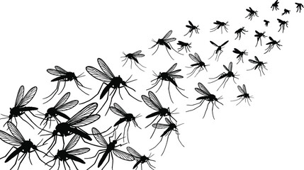 Mosquito silhouette swarm collection illustration, flying insect pest symbols, nature vector design set © Vexora Studio