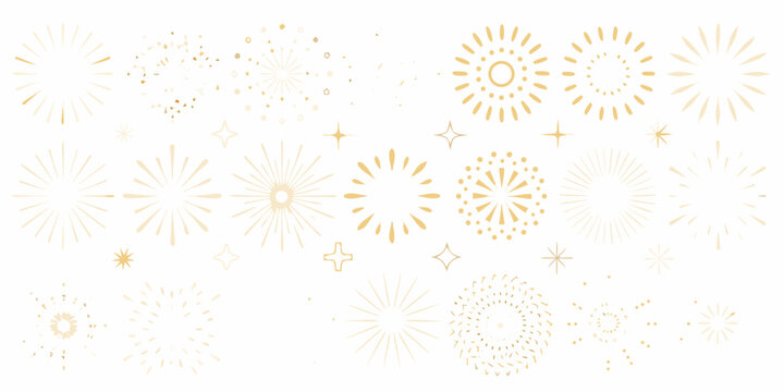 Golden firework burst collection a vector illustration with radial patterns on a white background