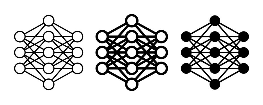 Neural Network Icons, Artificial Intelligence Network Diagrams, Machine Learning Node Structures, Data Processing Layers