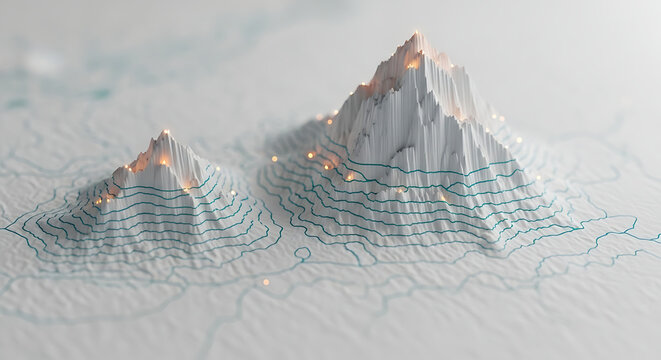 Topographic map model of mountain peaks with contour lines showing elevation data topographic mountain elevation geography landscape cartography analysis geometric physical