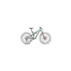 Fototapeta premium Teal Andecoral Full‑Suspension Mountain Trail Bike Featuring Knobby Off‑Road Tires Rendered In A Hand‑Drawn Sketchy Outline Style Vector Illustration