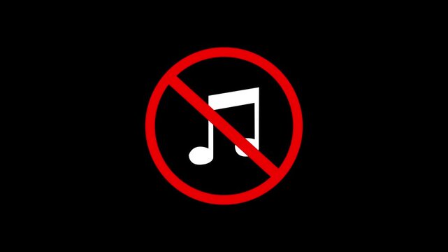 Music ban symbol. Music banned, no music allowed sign on black background animation prohibition sign. music prohibition sign. on a black background 4k animation video