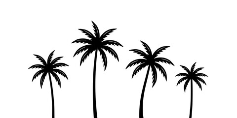 Fototapeta premium Palm Trees with Varying Heights and Silhouettes on a White Background Featuring Tropical, Black, Tropical Plants with Nature and Beach Elements