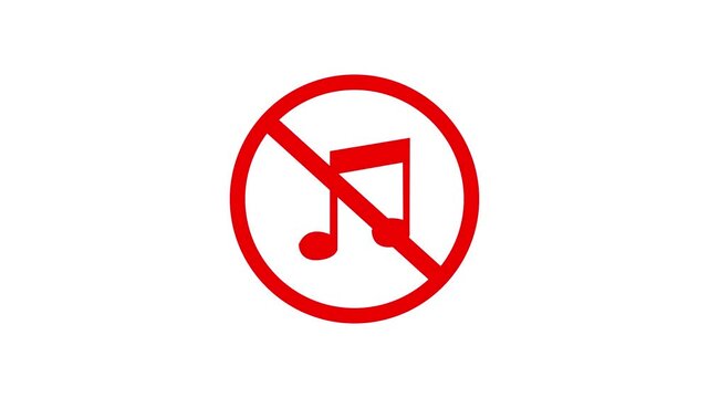 Music ban symbol. Music banned, no music allowed sign on white background animation prohibition sign. music prohibition sign. on a white background 4k animation video