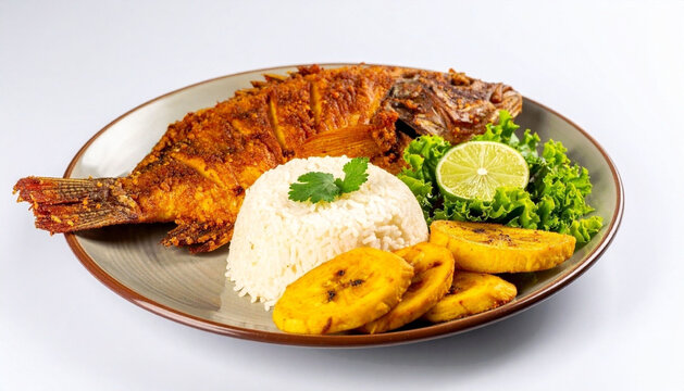 Colombian Mojarra Frita Fried Fish on Clean White Background