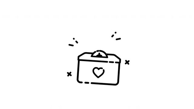 Donation box animation with heart symbol icon in simple black outline. Suitable for charity campaigns, fundraising events, website animations.