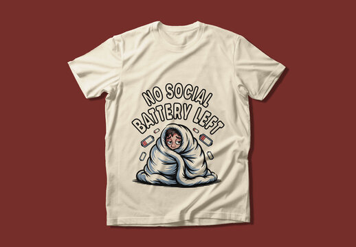 Funny No Social Battery Left T Shirt Design