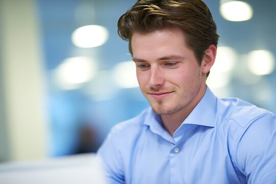 Young businessman smiling while working in office