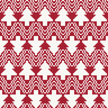 Christmas tree fair isle textile pattern design in red and white for fashion and home textiles