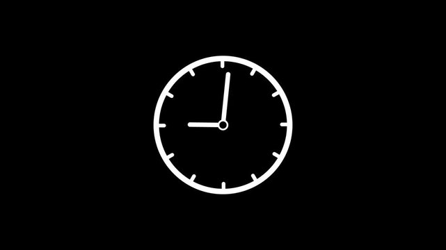 clock icon animation. analog clock timer circle animated. 12 Hours Clock. Clock icon vector,on a black background 4k animation video
