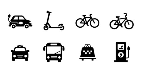 6 Transport and Vehicle Icons, Outline Solid Styles for UI and Web Interface Design © Tashin
