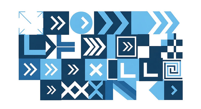 Graphic design pattern with modern blue arrow icons and geometric shapes geometric abstract direction business infographic collection template pointing navigation