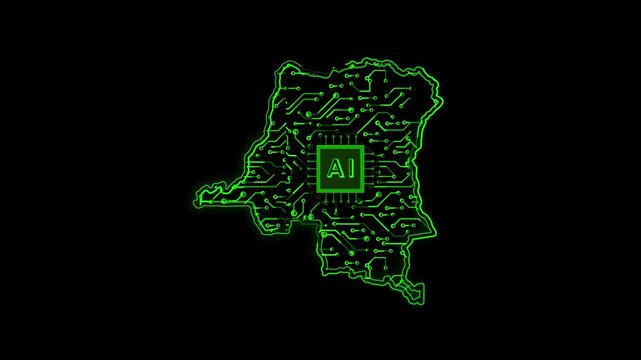 Democratic Republic of the Congo Country Map Chipset Technology Opener, Suitable for Tech Events, Science Programs, News and Artificial Intelligence Presentations