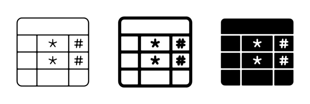 Phone Keypad Icons, Numeric Pad Symbols, Star and Hash Buttons, Communication Interface Elements, Vector Set