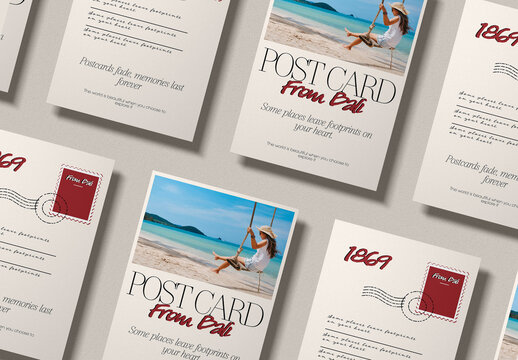 Vintage Travel Postcard Template With Retro Design And Vacation Souvenir Layout