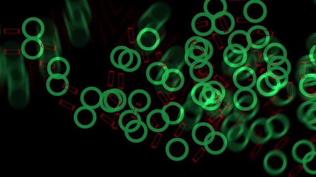 Green circles and red rectangles forming abstract pattern
